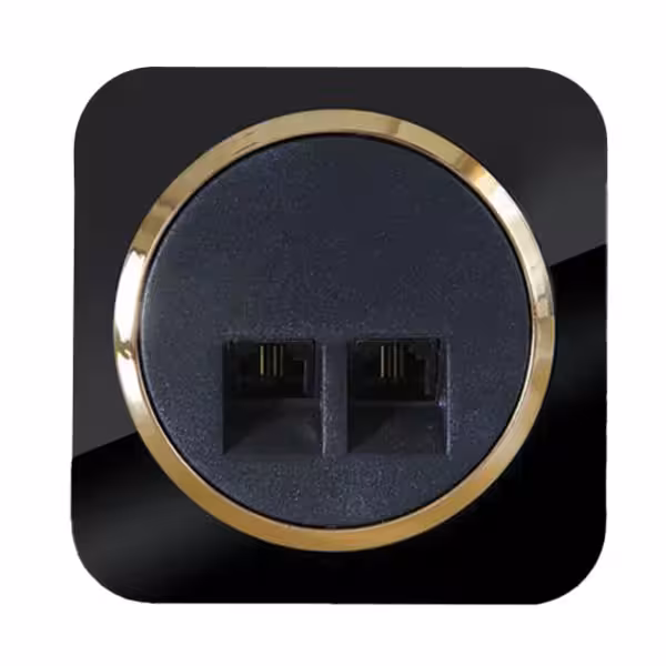 سوکت تلفن دوقلو(4خط) آدا پلکسی مشکی زه طلایی دلند