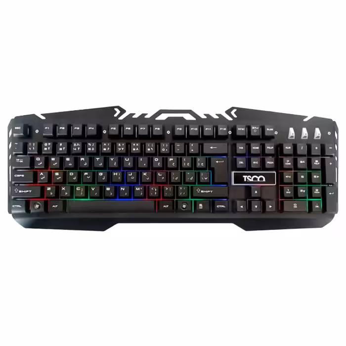 کیبورد گیمینگ تسکو مدل TK 8021L با حروف فارسی، سوییچ ممبران، Full-Size، نورپردازی RGB LED