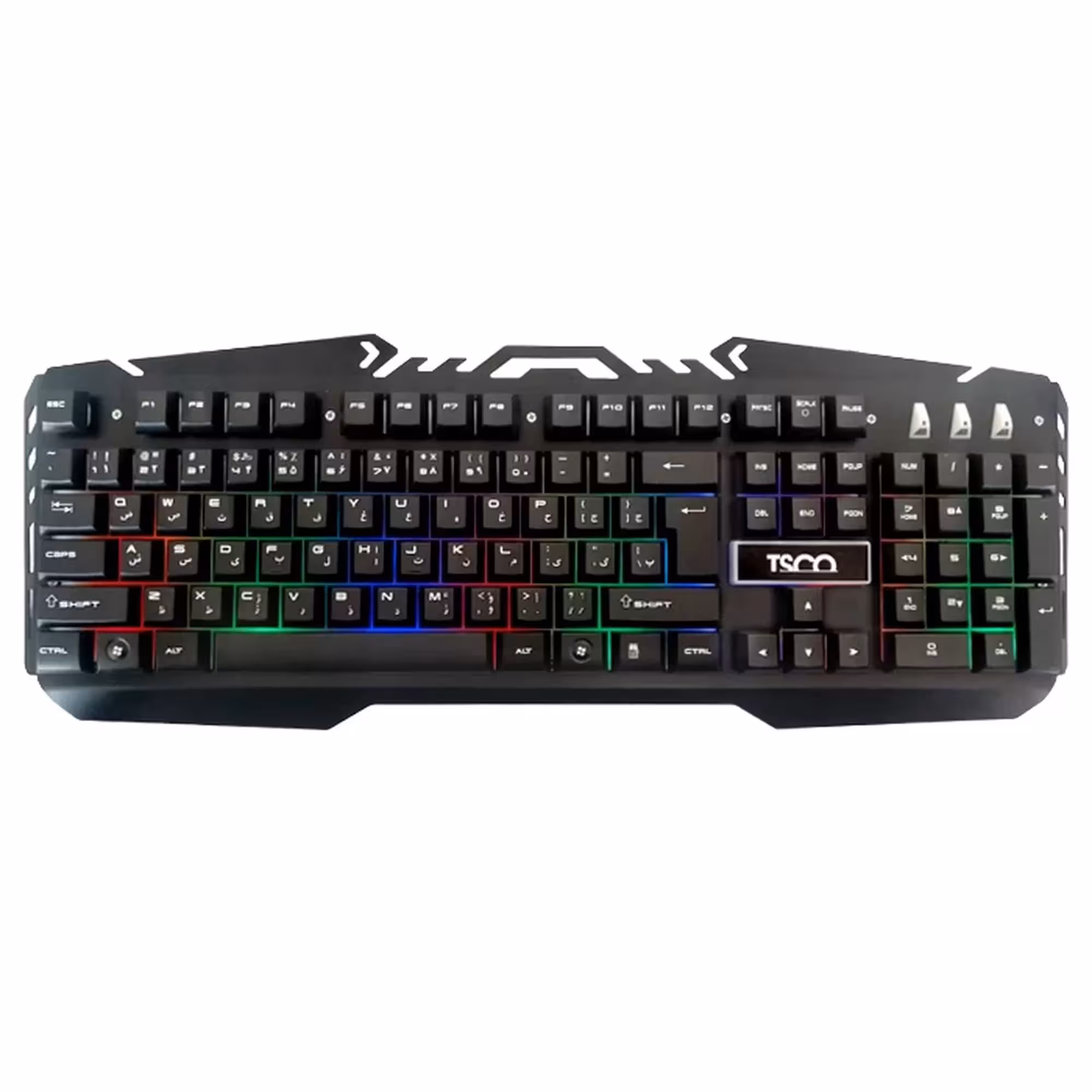 کیبورد گیمینگ تسکو مدل TK 8021L با حروف فارسی، سوییچ ممبران، Full-Size، نورپردازی RGB LED