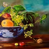 تابلونقاشی رنگ روغن طرح ظرف میوه