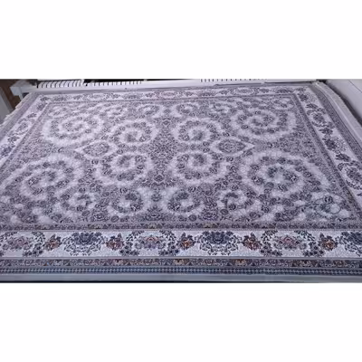  فرش ماشینی زمرد مشهد مدل گل آذین زمینه طوسی