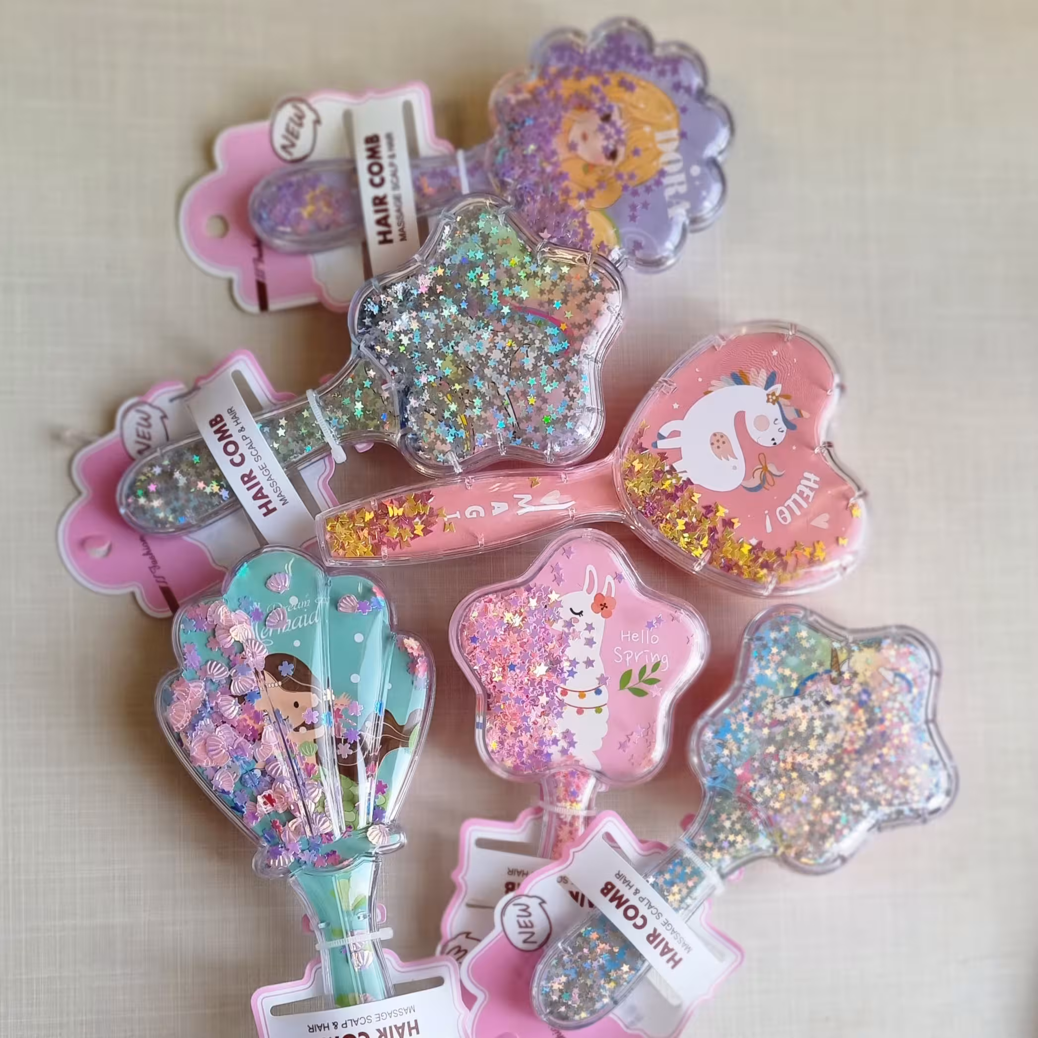 برس مو آکواریومی کودک اکلیلی طرح های یونی کورن و دختر  مو طلایی