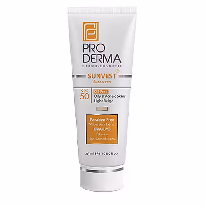کرم ضد آفتاب رنگی فاقد چربی spf50 لایت بژ پرودرما