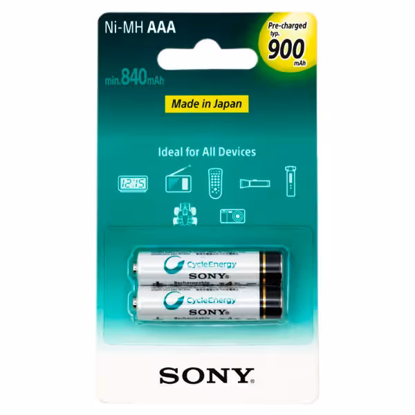 باتری قابل‌ شارژ نیم قلمی سونی مدل Ni-MH AAA بسته‌ی 2 عددی