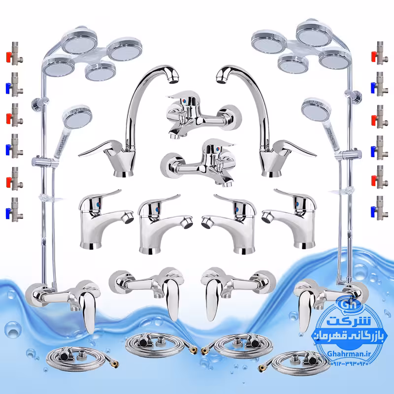 ست 30 عددی شیرآلات برند آیدا صنعت مدل قهرمان اردکی | سه عدد شیر ظرفشویی   سه عدد شیر روشویی   سه عدد شیر حمام   سه عدد شیر توالت   سه عدد علم دوش یونیورست مدل هلی شاتی   سه عدد شلنگ توالت   سه عدد شلنگ استیل   دوازده عدد شیر پیسوار | کروم براق