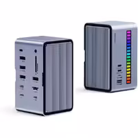 ایستگاه داک USB-C هاگیبیس چراغ نواری LED هاب USB-C با HDMI محفظه M.2 SSD و توان خروجی 100 وات