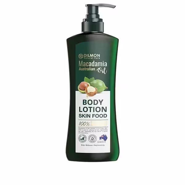 لوسیون بدن بدون پارابن حاوی روغن ماکادمیا دیلمون حجم 400 میلی لیتر | Dilmon Macadamia Body Lotion Skin Food 400 ml