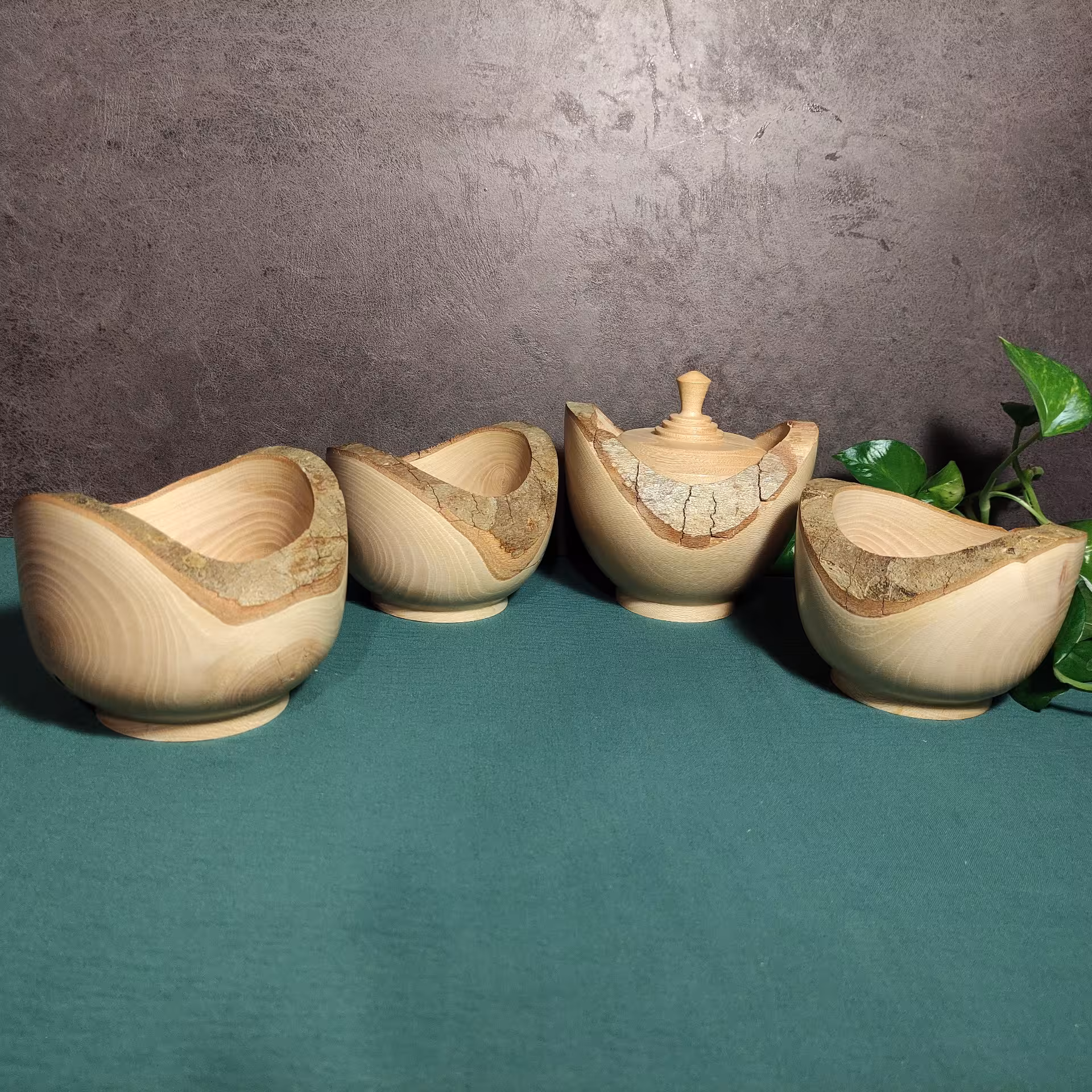 ست ظرف لبه پوستی چوبی کد 036