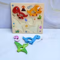 پازل تک قطعه چوبی طرح دایناسور نارنجی