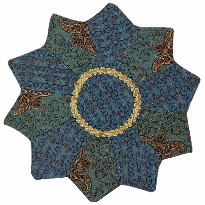 رومیزی کوچک ترمه کد TRSETASA35 وسط میزی عسلی مدل ستاره آستر خردلی
