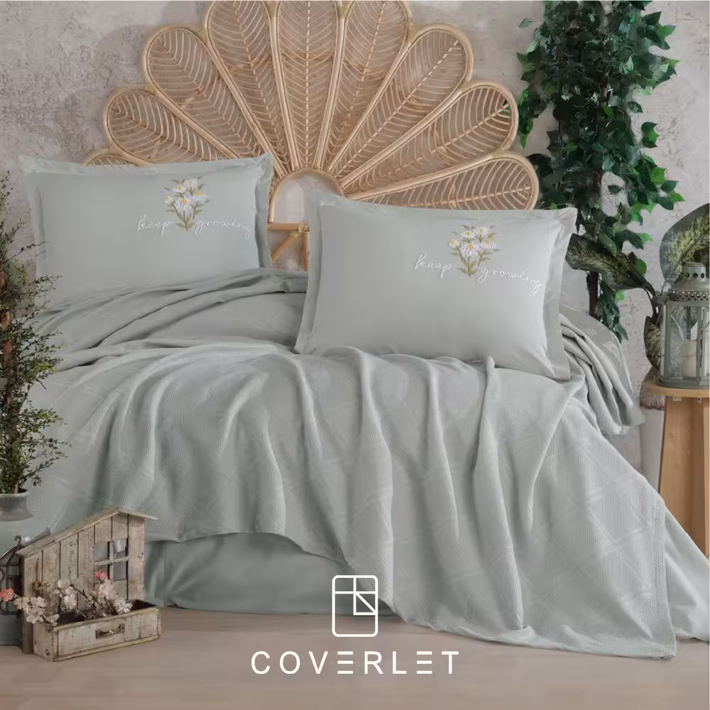 روتختی پیکه نعنایی گلدوزی‌شده مدل Etta (100٪ پنبه)