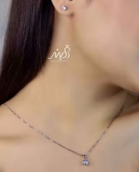 💍نیم ست تک نگين (آويز و گوشواره) خاص و زیبا ، نقره عیار 925( N_4341)