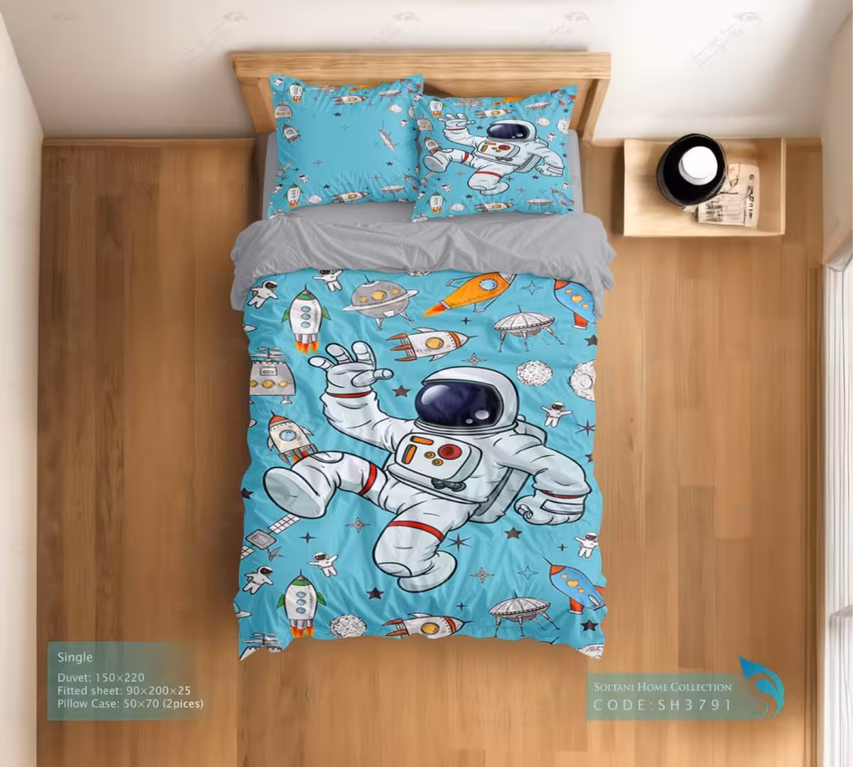 روتختی و ست کامل طرح فضانورد کارتونی سایز یکنفره کد SH3791