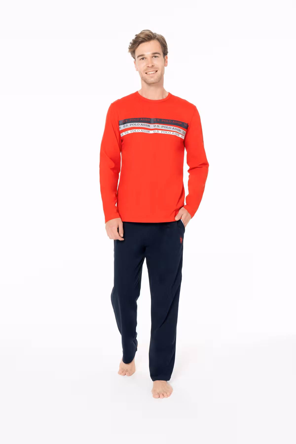 ست پیژامه مردانه لباس مسطح 100 ٪ خانه قرمز الگوی پنبه U.S. Polo Assn.