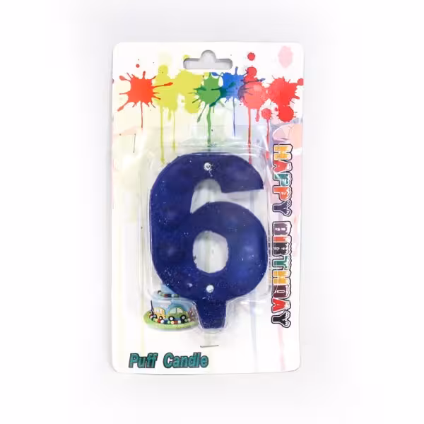 شمع مخملی عدد شش آبی