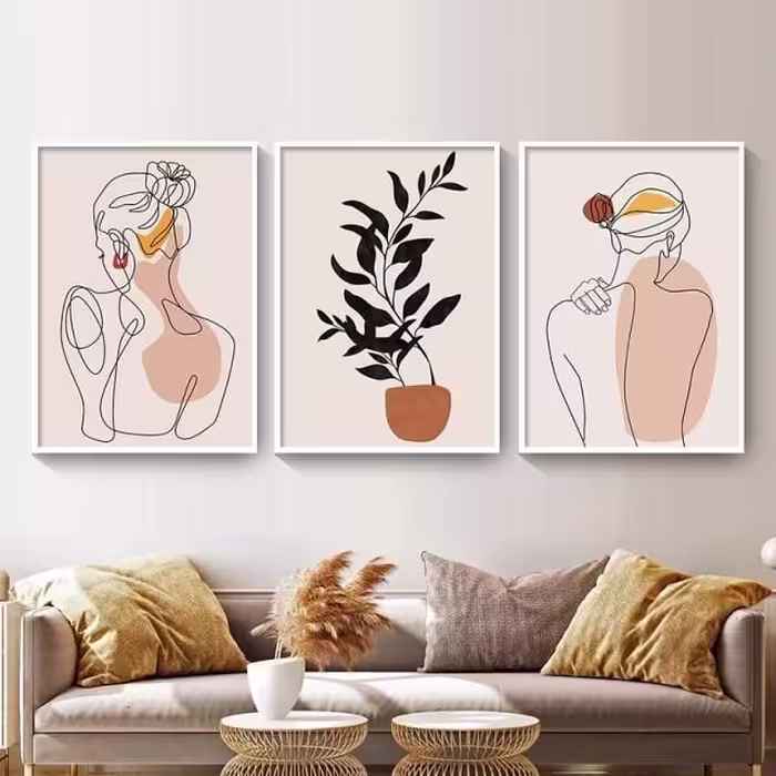 تابلو هنری دست ساز سه تکه با سبک مینیمال، ابعاد 150x70 سانتی متر، کد 622