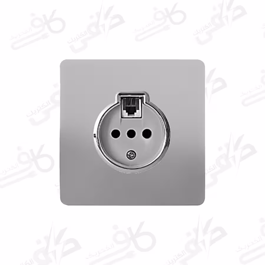 کلید و پریز آسیا | پریز تلفن دو کاره کریستال طوسی نقره ای اسیا