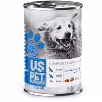 کنسرو سگ برند یو اس پت طعم گوساله و مرغ وزن 400 گرم