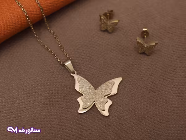 نیم ست طلایی طرح پروانه N8163