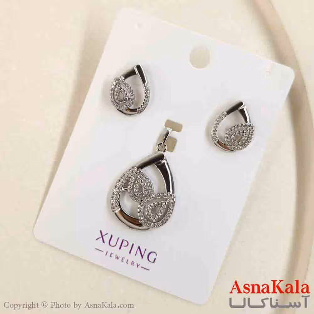 نیم ست زنانه ژوپینگ مدل اشک نقره ای شامل گوشواره و گردنبند کد NIM14808W