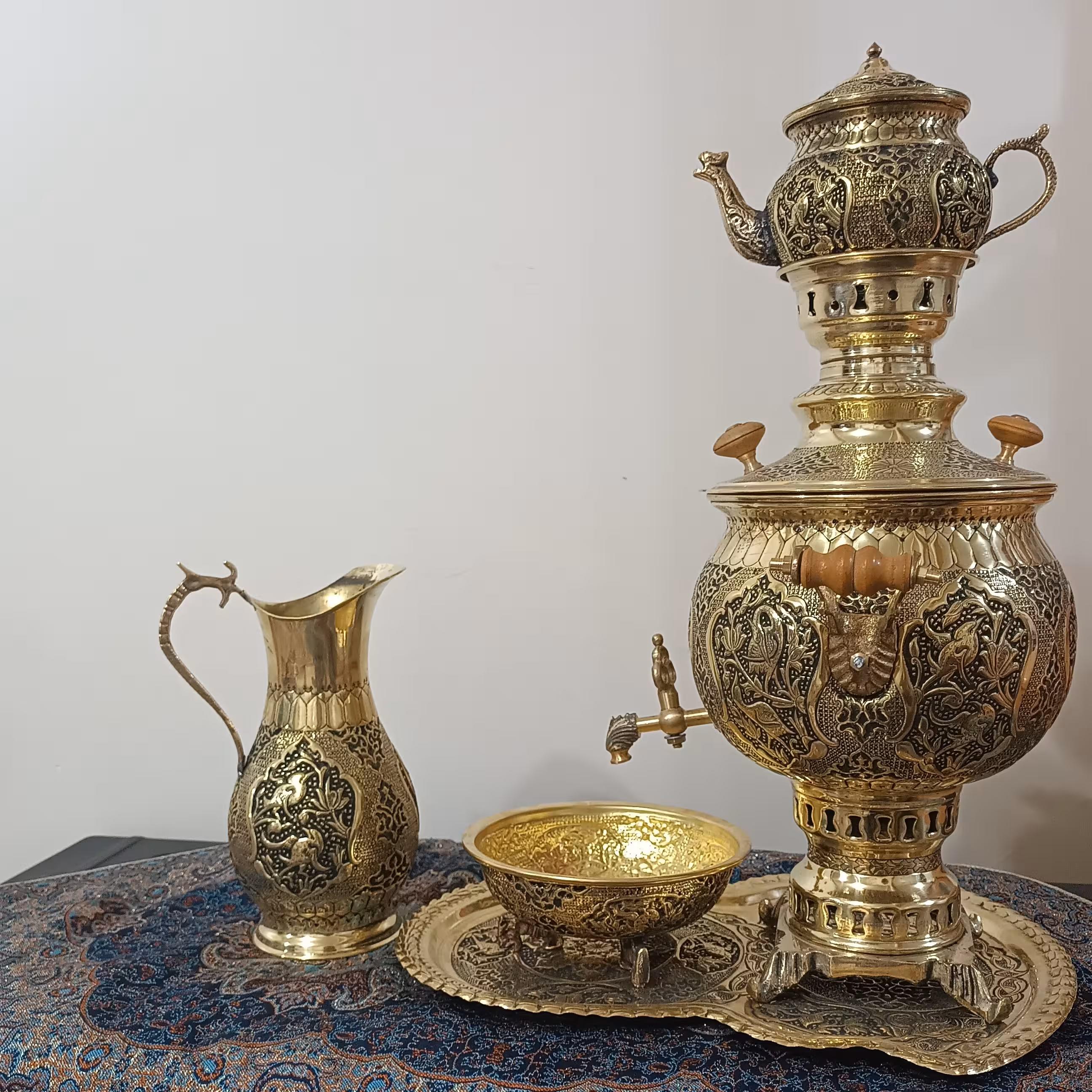 سرویس سماور زغالی برنجی قلم کاری شده درجه یک قلم سفارشی