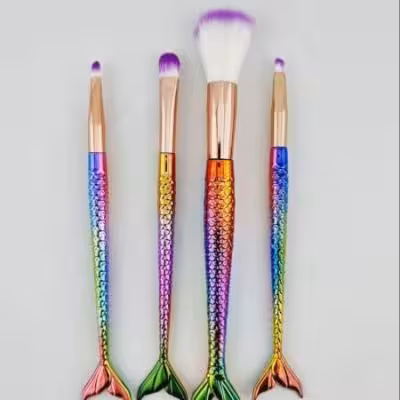 ست براش 4 تیکه آرایشی دسته هفت رنگ (عمده 12 تایی)