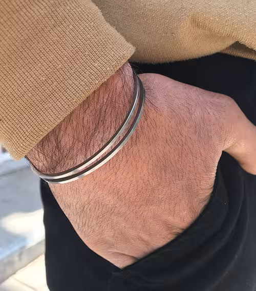 دستبند بنگل دو لاین باز استیل رنگ ثابت