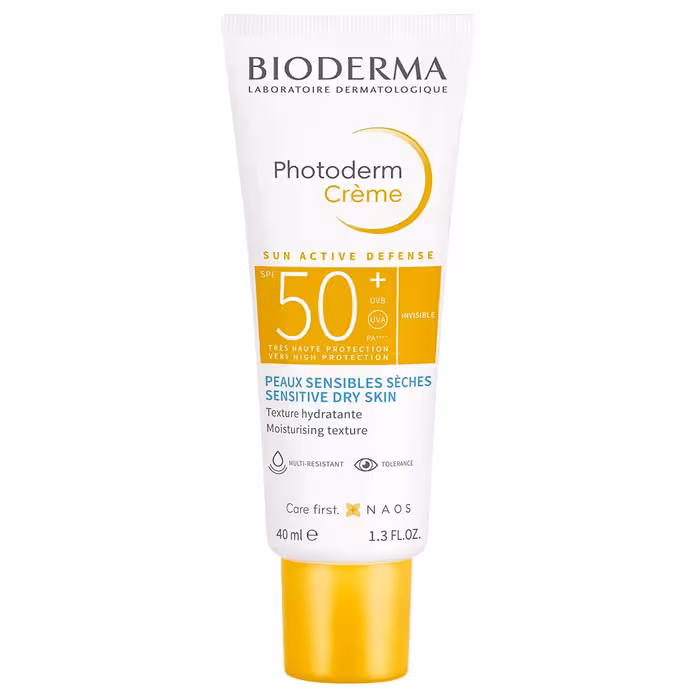 کرم ضد آفتاب بدون رنگ بایودرما مدل Photoderm با SPF50 مناسب پوست خشک و حساس حجم 40 میل