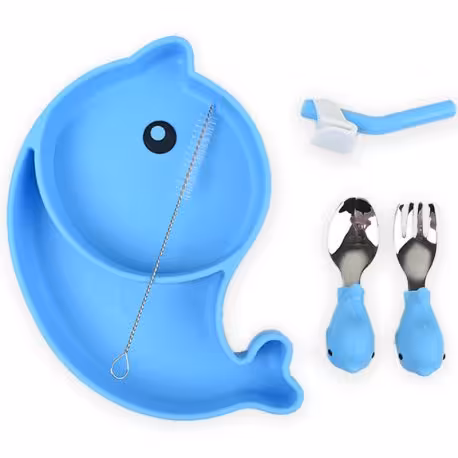 ست ظرف غذاخوری تمام سیلیکونی کودک طرح دلفین
