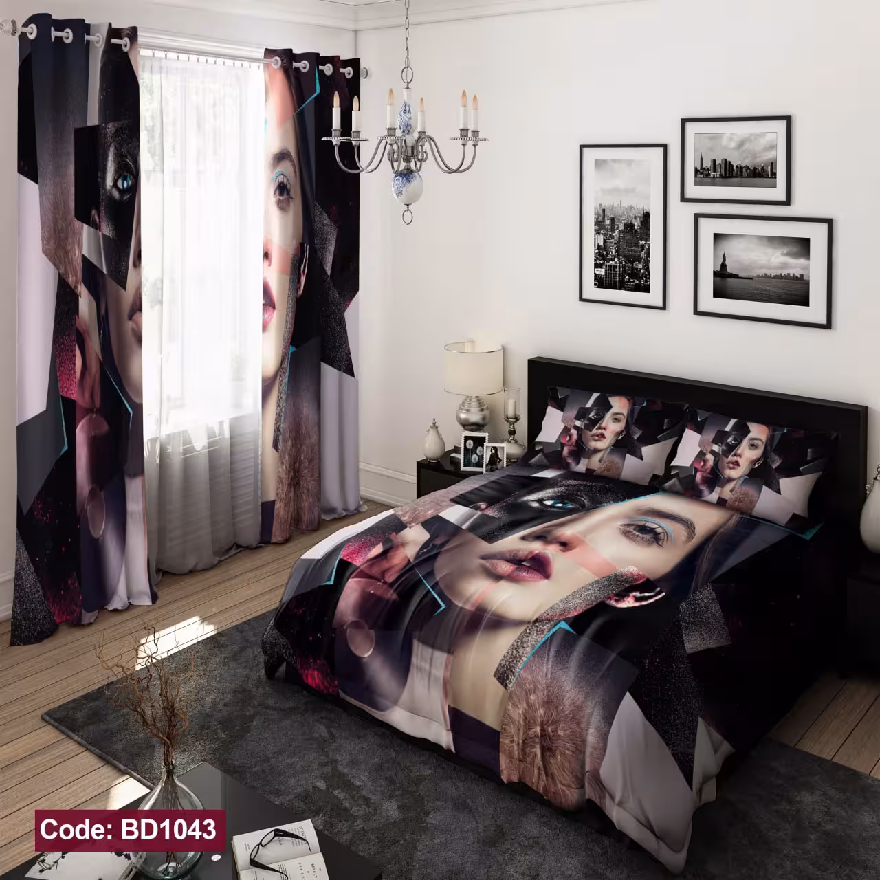 پرده پانچی مخمل چاپی دخترانه کد 1043