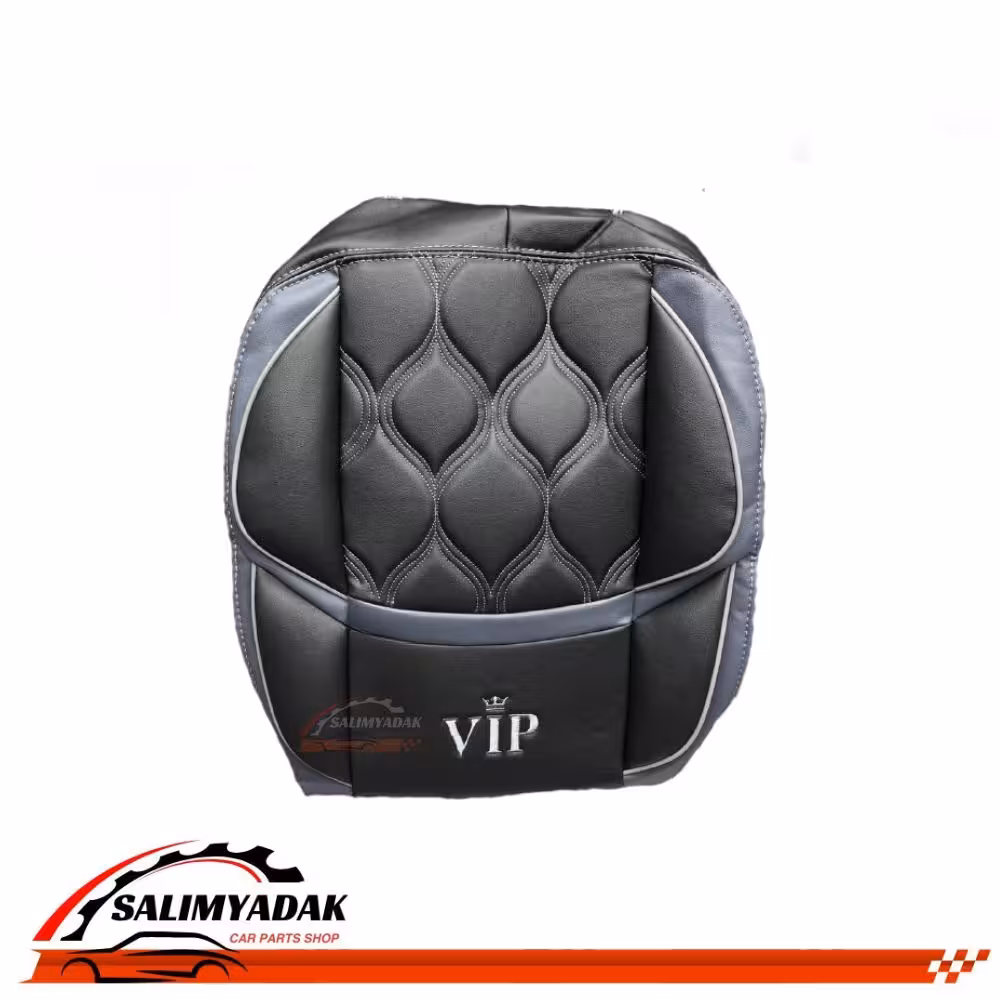 روکش صندلی کوییک چرم رنگ مشکی نوار طوسی طرح vip