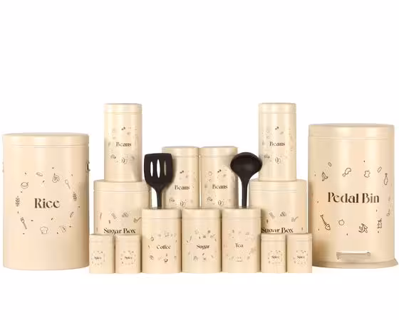 سرویس آشپزخانه اورانوس 17 پارچه استوانه ای طرح دار  B0011