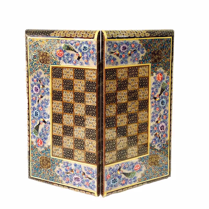 تخته نرد خاتم لبه گرد نقاشی گل و مرغ