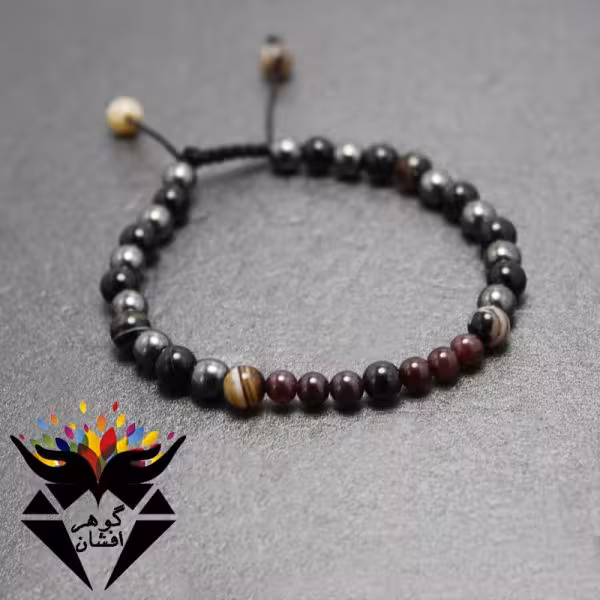 دستبند یاقوت گارنت و حدید و عقیق باباقوری کد D_1270