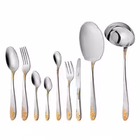 سرویس قاشق و چنگال 12 نفره ناب استیل طرح امپریال طلایی (57 پارچه)