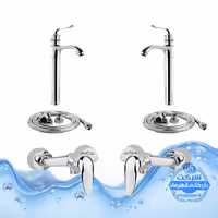 ست 6 عددی شیرآلات مدل قهرمان | 2 عدد شیر روشویی پایه‌بلند بامبو   2 عدد شیر توالت   2 عدد شلنگ توالت | کروم براق