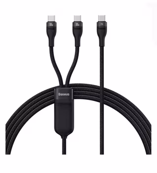 خرید کابل شارژ یک به دو USB-C به USB-C باسئوس مدل Baseus Flash Series Ⅱ One-for-Two Fast Charging Cable Type-C to C+C 100W طول 1.5 متر قیمت روز