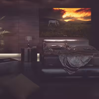 تابلو شاسی مدل منظره غروب و اسب تنها کد 015