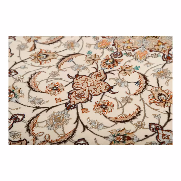 فرش دستبافت دو و نیم متری مدل چله و گل ابریشم اصفهان کد 442382