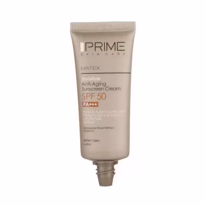 کرم ضد آفتاب جوان کننده پریم مدل Matex INVISIBLE SPF 50 حجم 40 میلی لیتر