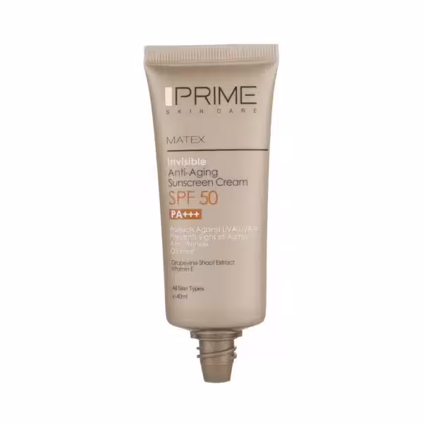 کرم ضد آفتاب جوان کننده پریم مدل Matex INVISIBLE SPF 50 حجم 40 میلی لیتر