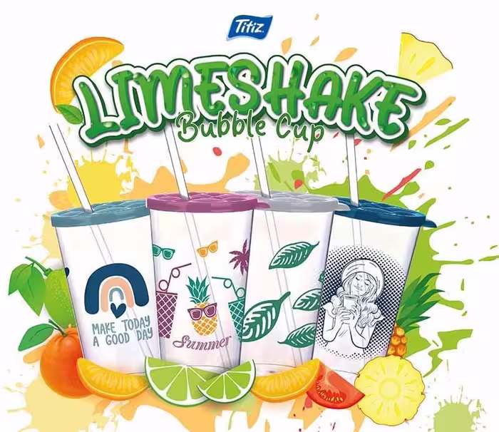 لیوان اسموتی پلاستیکی مدل Limeshake Bubble Cup از تیتیز پلاستیک ترکیه با حجم 700ml و در 4 رنگ متنوع