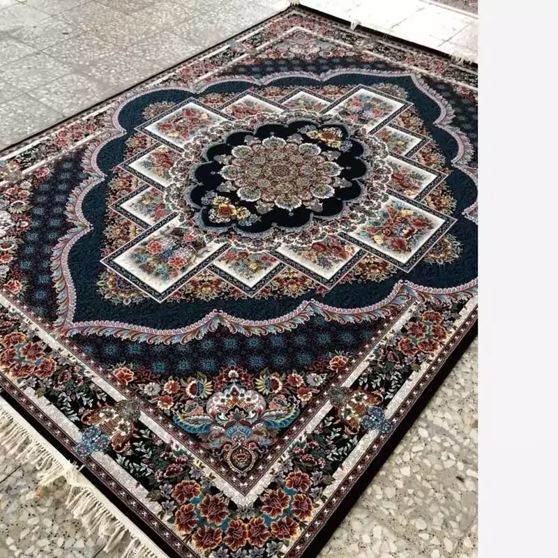 فرش 9متری ماشینی کاشان 700شانه آکرلیک طرح ناردون سرمه ای (باارسال رایگان)