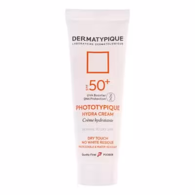 فلوئید ضد آفتاب بدون رنگ درماتیپیک مدل hydra cream محافظ UVA،UVB مناسب برای پوست خشک حجم 40 میلی لیتر