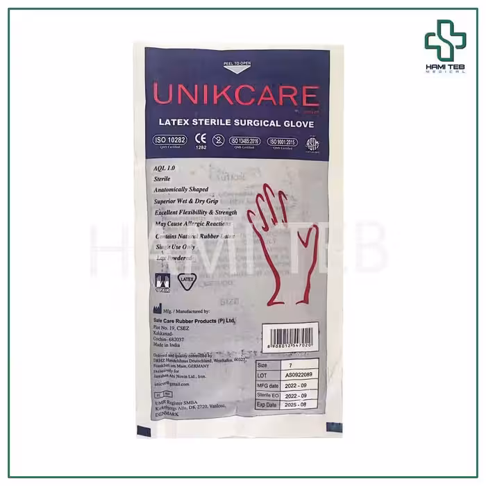 دستکش استریل جراحی کم پودر یونی کر 7