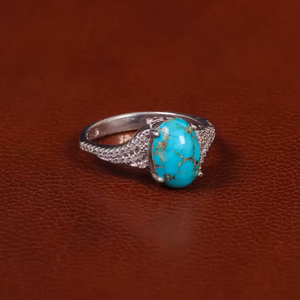 انگشتر فیروزه شجری زنانه کد 30330 - جواهری مشاهیر