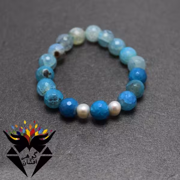 دستبند عقیق آبی و مروارید خوشرنگ کد D_1555
