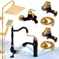 مجموعه 8عددی بامبو مشکی طلایی به همراه علم دوش رسوبگیرطلا