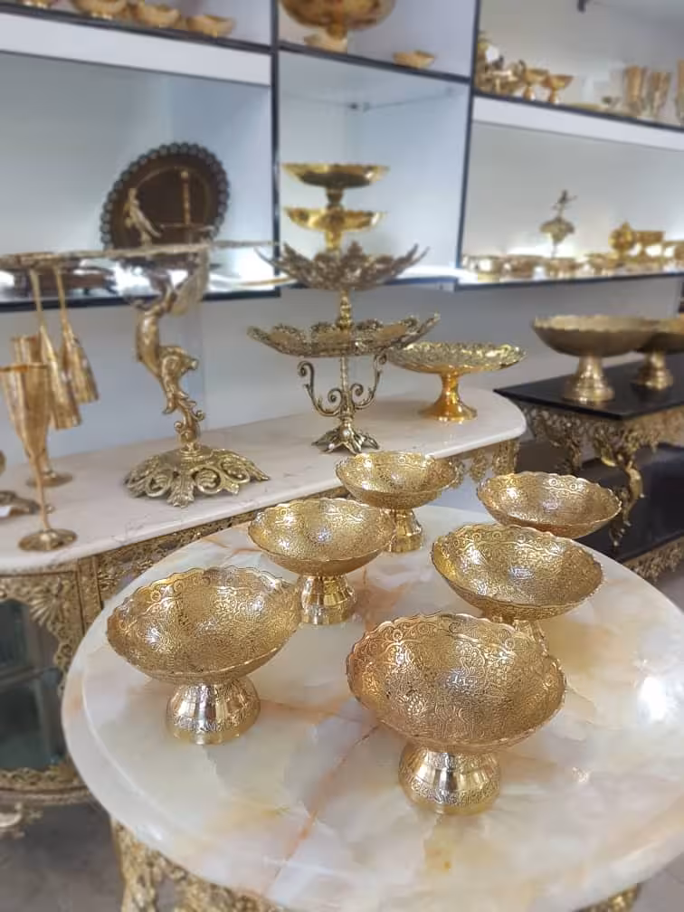 کاسه پایه دار برنجی 12 سانت طاووس