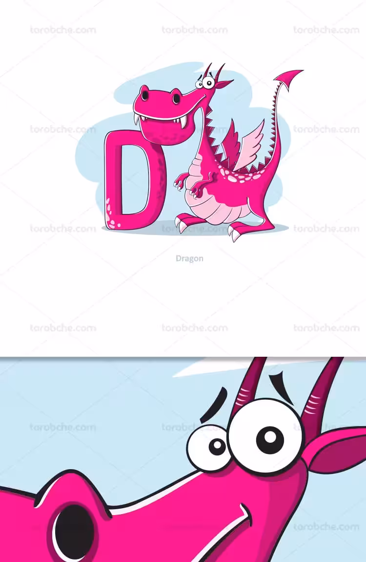 وکتور آموزشی حروف لاتین کودکان حرف D | گرافیک با طعم تربچه